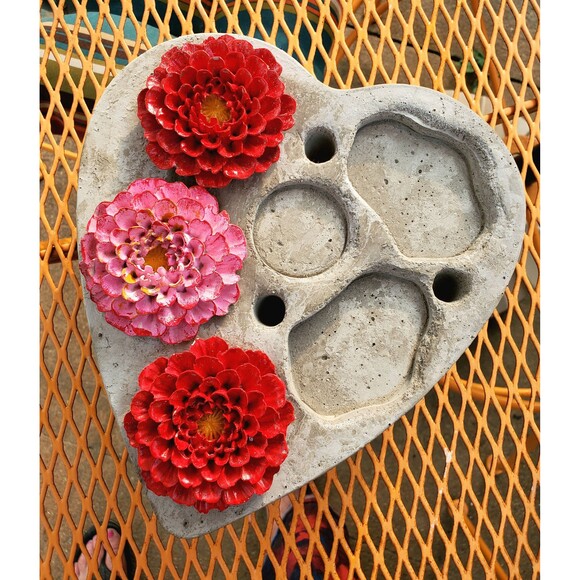 Handcrafted Cement Heart Shaped Bee Watering Station, Butterfly Puddler Dish - Picture 5 of 10